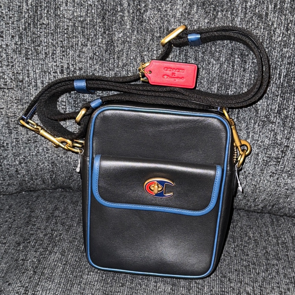 Coach X Champion Dylan 15 Crossbody Bag in Brass/Black Glovetanned Leather NEW